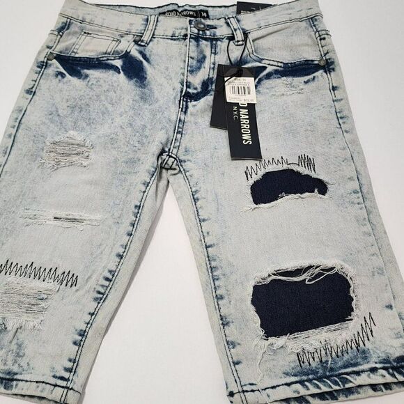 Road Narrows Boys - Size 14 - Light Wash Denim Distressed Jean Shorts - Picture 2 of 10